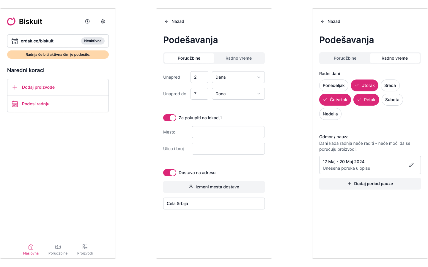 Settings for ordering platform.